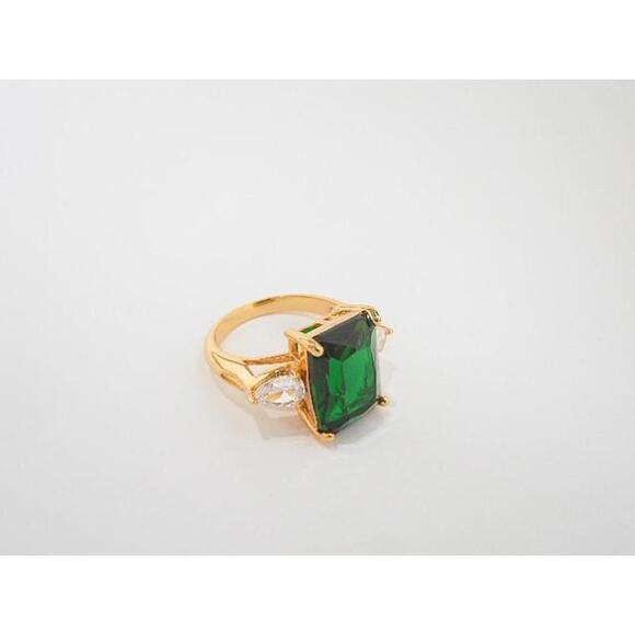 Jewelry - Sparkle Allure CZ 14K Gold Over Brass Emerald Rectangular Cocktail Ring Size 6